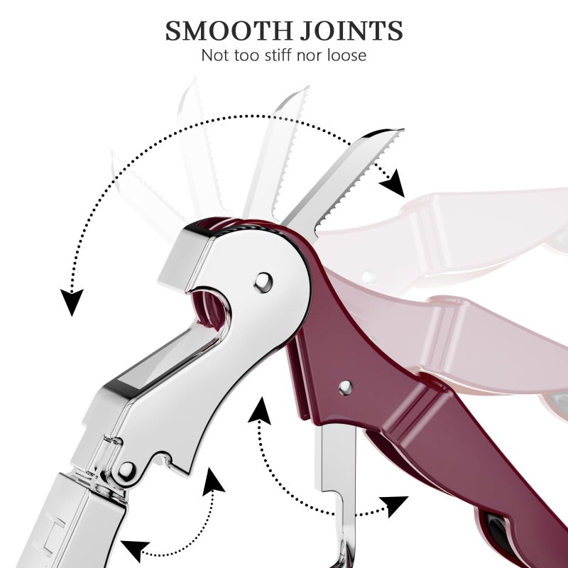 HYZ 2-Pack Wine Opener Waiter Corkscrew, Professional Wine Key for Servers, Bartender with Foil Cutter, Manual Wine Bottle Opener Double Hinged (Burgundy) - Image 4